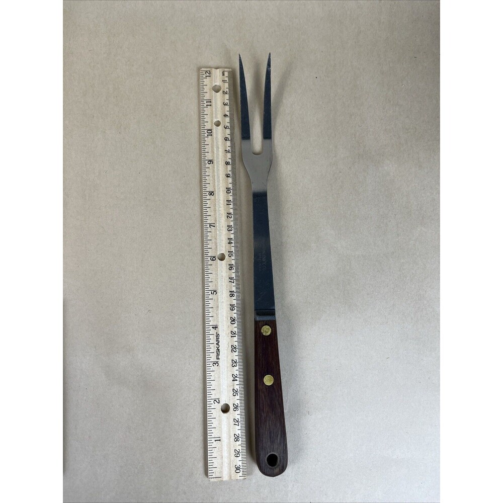Vintage Robinson Knife Co USA Stainless Meat Carving Fork Wood Handle 12.25"‎